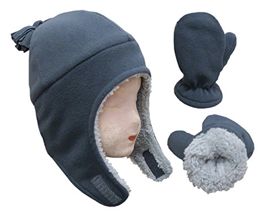 N'Ice Caps Little Boys and Baby Sherpa Lined Micro Fleece Pilot Hat Mitten Set