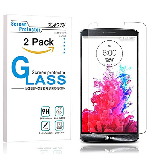LG G3 Screen Protector - KATIN [2-Pack] LGG3 Premium Tempered Glass 2.5D Round Edge , 3D Touch Compatible , 9H Hardness with Lifetime Replacement Warranty