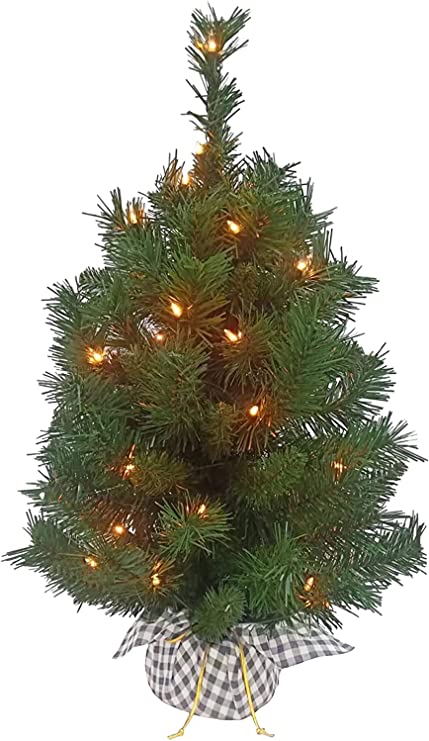 National Tree Company Pre-lit Artificial Mini Christmas Tree | Includes Small Lights and Cloth Bag Base | Majestic Fir - 2 ft, Black/White