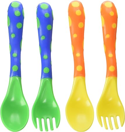 Nuby 4 Pack Fork and Spoon Set Orange/Yellow and Blue/Green