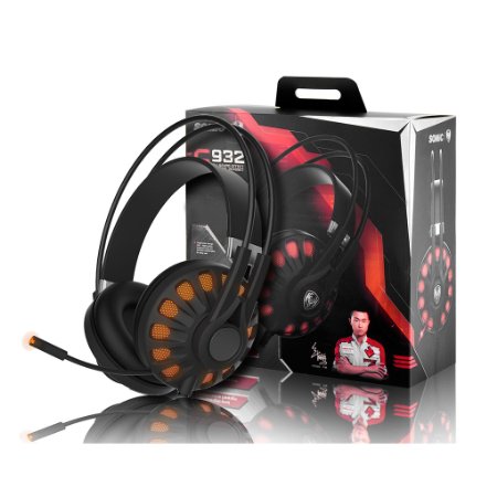 SOMIC G932 USB PC Gaming Headset 71 Virtual Surround SoundOver Ear Computer Gaming Headphones With LED lighting and Retractable Microphone