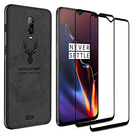 Teeyee Oneplus 6T Case with Screen Protector, Rugged Shockproof Protective Case   [Full Cover][Anti-Scratch] [Anti-Bubble] 9H Tempered Glass Screen Protector(2Pcs) for Oneplus 6T(2018 Release) (Black)
