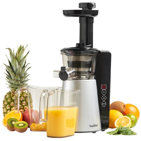 VonShef Digital Slow Masticating Juicer with 2 Speeds Reverse Function Ultra-Quiet Motor and Cleaning Brush