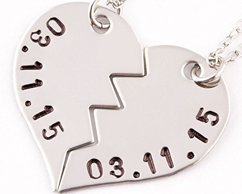 2 Piece Anniversary Date Split Heart Necklace Set | Special Date Jewelry | Anniversary Gift | Stainless Steel