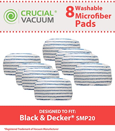 Crucial Vacuum Replacement Mop Pads - Compatible with Black & Decker Part # SMP20 Steam Mop - Microfiber Mop Pads Models - Ideal for Lightweight, Washable, Reusable for Floors, Surfaces (8 Pack)