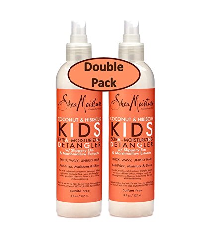 Shea Moisture Kids Hair Care Coconut & Hibiscus KIDS Extra Moisturizing Detangler with Slippery Elm and Marshmallow Extracts 8 oz, - Value Double pack, qty of 2