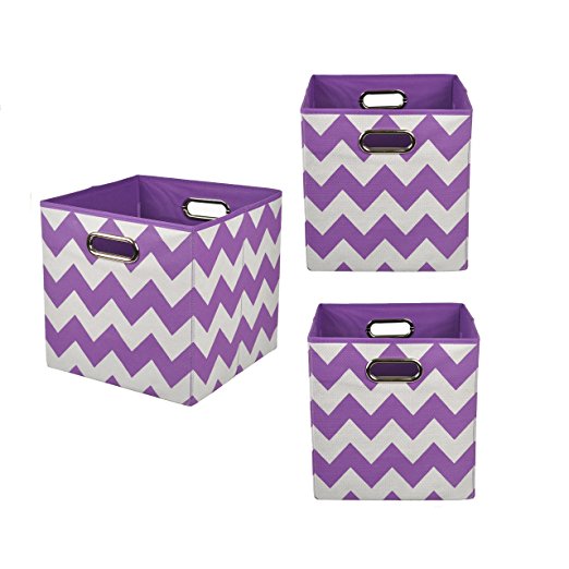 Modern Littles Organization Bundle Storage Bins, Color Pop Purple Chevron, 3 Count