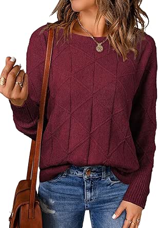 EVALESS Casual Crewneck Sweaters for Women Fall 2024 Lightweight Long Batwing Sleeve Pullover Sweaters Tops Knit Clothes