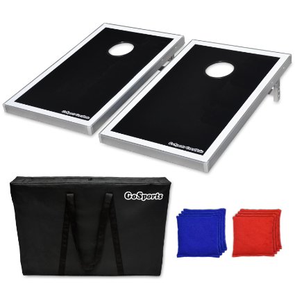 GoSports CornHole Bean Bag Toss Game Set - Superior Aluminum Frame (American Flag, Football and Black designs)