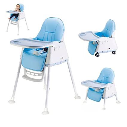 TONY STARK 3 in 1 Cushion Feeding High Chair With Wheels, Booster Seats,Adjustable dual Dining Tray, 3 Height adjustments, Reclining seat , (Portable, Safe & Easy to Clean) for Baby, Kids, Toddler (Blue) (upto 35kg weight)