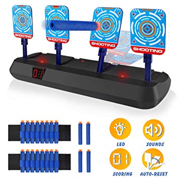 Growsland Electronic Shooting Target for Kid - Auto Reset Digital Scoring Target for Nerf Guns Toys for Boys Girls Light Sound Effect Xmas Gift with 20 Pcs Refill Darts & 2 Hand Wrist Bands