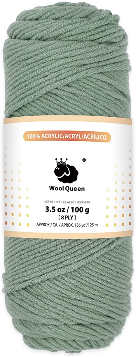Wool Queen 8 Ply 100% Acrylic Yarns, Pea Green,3.5 OZ/136 Yards, Great for Rug Punch, Pompom Art, Weaving, Crochet and Knitting Project. Machine Wash & Dry -LS66