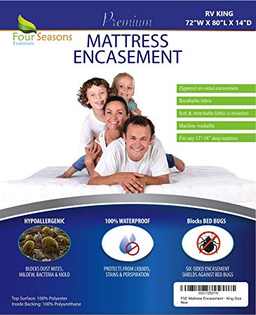 RV King Zippered Mattress Protector (72"Wx80"L) - Bedbug Waterproof Encasement - Hypoallergenic Premium Quality Cover Protects Against Dust Mites, Allergens - Breathable, Noiseless, Vinyl Free