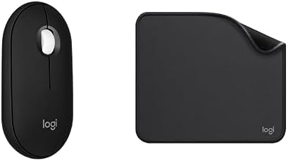 Logitech Pebble Mouse 2 M350s Slim Bluetooth Wireless Mouse, Portable, Quiet Clicks, Easy-Switch for Windows, macOS, iPadOS, Android, Chrome OS - Black   Mouse Pad - Studio Series, Graphite