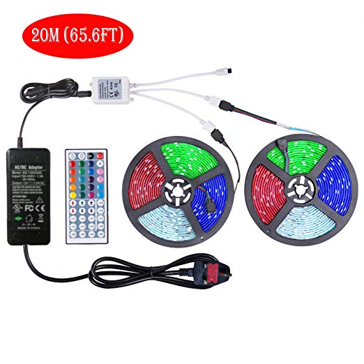WenTop Led Strips Lights Kit 65.6 Ft(20M) SMD 5050 600leds RGB Led Strip Lights with Remote and 24V Power Supply for Home, TV, Bedroom, Kitchen, Festival, Bar, Party Lighting and Decorative