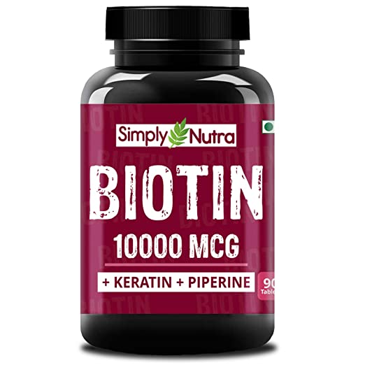 Simply Nutra Biotin 10000Mcg with Keratin   Calcium   Bamboo Extract   Piperine for Enhanced Absorption for Hair Growth Supplement - 90 Veg Tablets