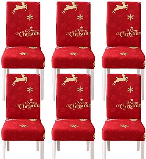 Dining Chair Slipcovers Christmas Decoration，6 Pack Super Fit Stretch Removable Washable Short Dining Chair Protector Cover Seat Slipcover for Hotel,Dining Room,Ceremony,Banquet Wedding Party