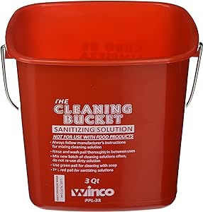 Winco PPL-3R Cleaning Bucket, 3-Quart, Red Sanitizing Solution