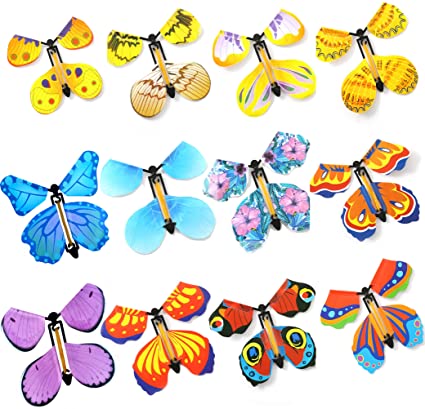 12 Pieces Magic Fairy Flying Butterfly Rubber Band Powered Wind up Butterfly Toy Card Surprise Gift for Party Playing Playing Festivals and Birthdays