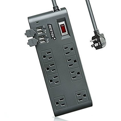 BESTEK 8-Outlet Surge Protector Power Strip 15 Feet Cord with 5.2A 4-Port USB Charging Station, ETL List