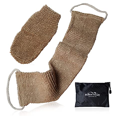 Natural Back Scrubber for Shower for Men and Women - Set of 2 Hemp Exfoliating Body Scrubbers - Long Back Washer Sleeve & Bath Scrub Mitten for Deep Cleaning & Skin Relax