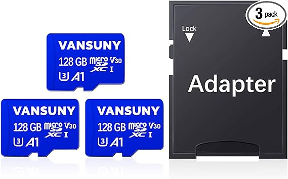 Vansuny 3 Pack 128GB Micro SD Card,High Speed microSDXC Flash Memory Card with Adapter,UHS-I,Class 10,U3,V30,A1,4K UHD,Full HD for Tablets Drones Action Camera Gopro Smartphone