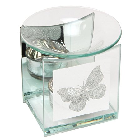 Hestia Mirror Glass Oil Wax Tart Burner with Glitter Butterfly Design