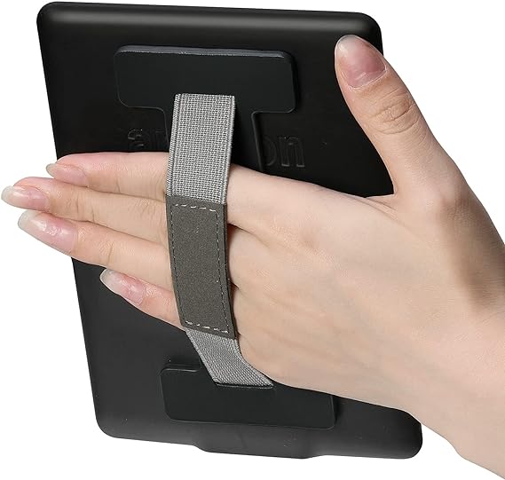 MoKo Security Hand-Strap for 6-11" Kindle/Lenovo/E-Reader/Fire HD/iPad Pro/Samsung Galaxy Tab A7, Adhesive Finger Grip Holder, Tablet Handle Grip with Elastic Belt - Black