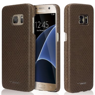 TSCASE- Ultra Slim Professional Genuine Lambskin Leather Net Holes Protective Case Cover for Samsung Galaxy S7 Classical Looking Business Style-Net Brown