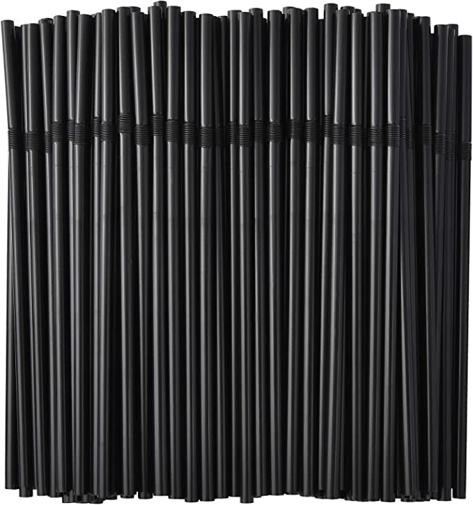 ALINK 200-Pack Black Plastic Flexible Straws, 0.23" x 7.75" disposable Bendy Drinking Straws