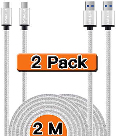 [2-Pack] 2M/6.6ft Type C Cable, PThink® Premium Nylon Braided USB Type C to USB-A Cable for OnePlus 2, Nexus 5X/6P,LG G5 and other USB-C devices (2 Pack 2M/6.6ft Type C to USB-A, Silver)