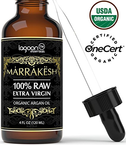 (4oz) Certified ORGANIC Argan Oil For Face, Hair, Skin, Beard, Cuticles & Nails - USDA Organic - 100% Raw Extra Virgin Argan Oil of Morocco - Cold pressed & Unrefined - Bottle With Dropper + E-Book.
