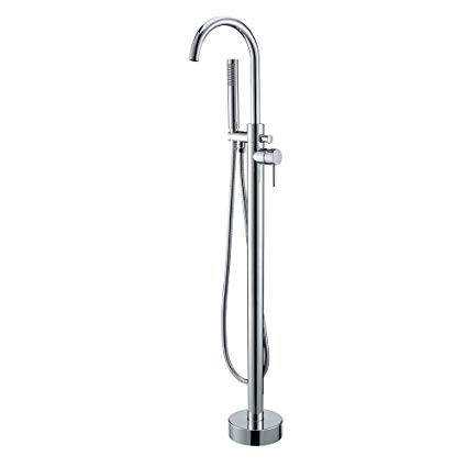 KES Brass Freestanding Tub Filler Faucet with Hand Shower Head Floor Mount Chrome, L5800