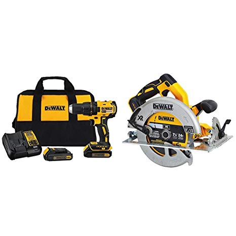 DEWALT DCD777C2 20V Max Lithium-Ion Brushless Compact Drill Driver and Circular Saw with Brake, Baretool