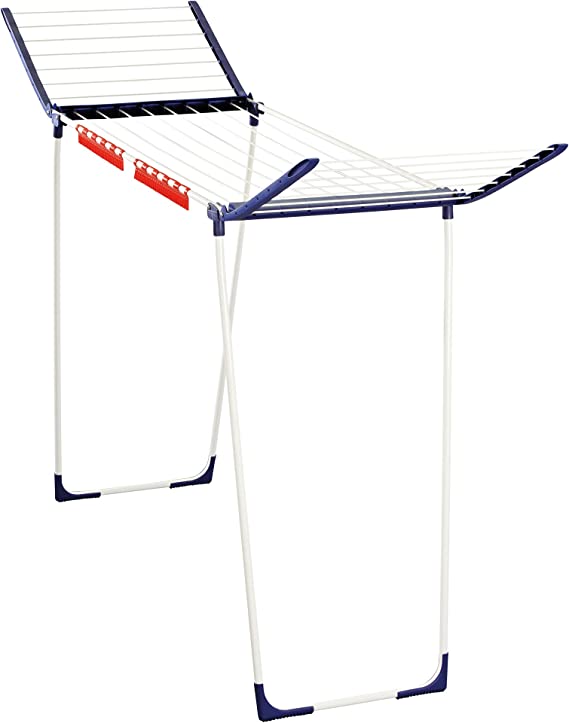 Leifheit Pegasus 180 Gullwing Drying Rack with 19.7 Yards of Hanging Space, White and Blue