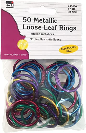 Metallic Assorted Colors, Loose Leaf Rings, 1Inch Diameter, 50 Per Bag