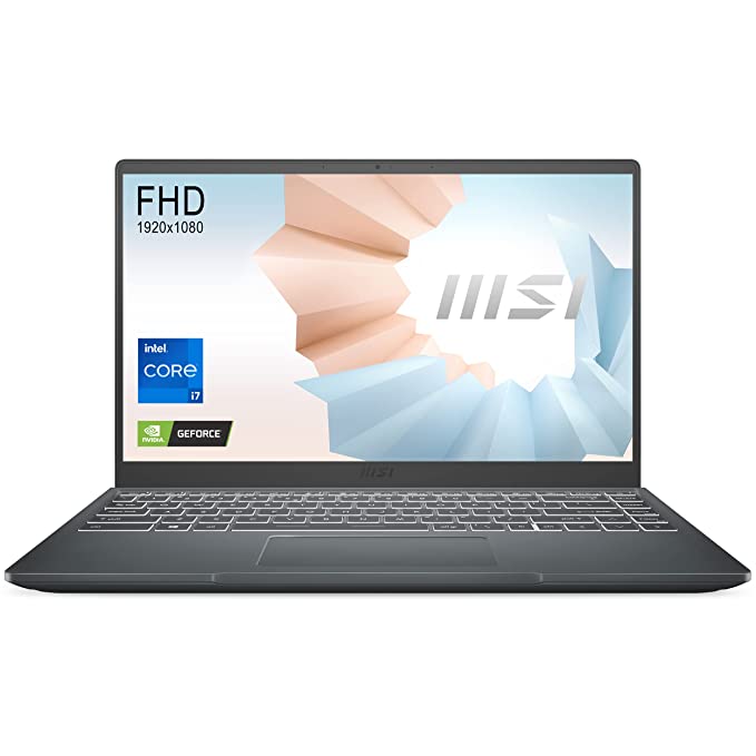 MSI Modern 14, Intel i7-1195G7, 14" FHD IPS-Level 60Hz Panel Laptop (8GB/512GB NVMe SSD/Windows 10 Home/Nvidia MX450 2GB Graphics/Carbon Grey/1.3Kg), B11SBU-688IN