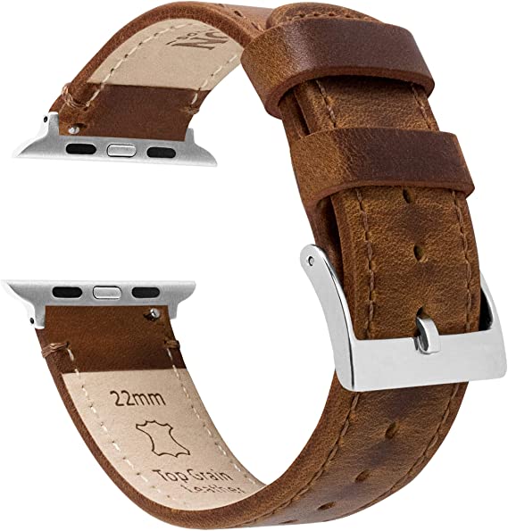 Barton Top Grain Leather Watch Bands Compatible with All Apple Watch Models - Series 5, 4, 3, 2 & 1 - Size 38mm, 40mm, 42mm or 44mm