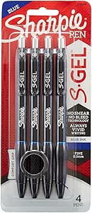 Sharpie S-Gel Retractable Gel Pen, 0.5mm Fine Point, Blue Ink, 4/Pack