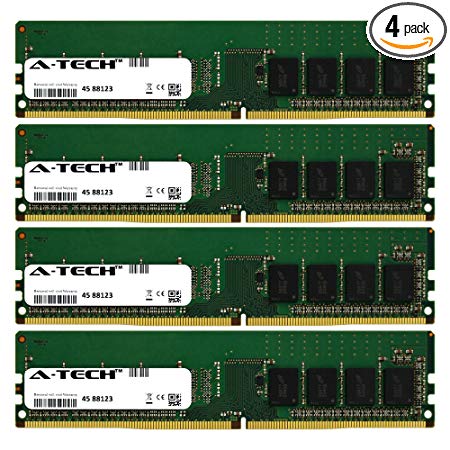 A-Tech 64GB Kit (4 x 16GB) 2400Mhz PC4-19200 288-Pin Dimm DDR4 1.2v Non ECC 2rx8 Desktop Computer Memory Ram Modules (AT16G4D4D2400ND8N12V)