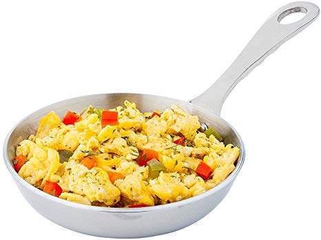 Mini Frying Pan, Egg Pan - 4 Inches - Stainless Steel - Great to Display Appetizers, Desserts or Egg Scramble - 1ct Box - Restaurantware