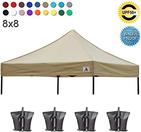 ABCCANOPY Pop Up Canopy Replacement Top Cover 100% Waterproof Choose, Bonus 4 x Weight Bags, 8x8 Tent Top Cover (Beige)