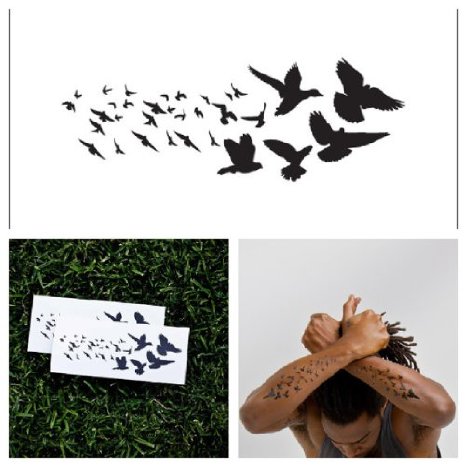Tattify Flock Of Birds Temporary Tattoo - Windsong Set of 2