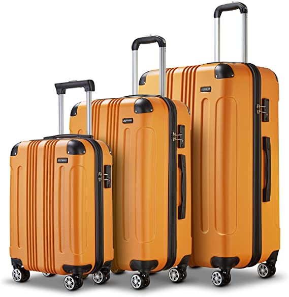 Joyway 3 Piece Luggage Set Hardside Suitcase with Spinner Wheels TSA Lock Carry on 20inch Women (orange)