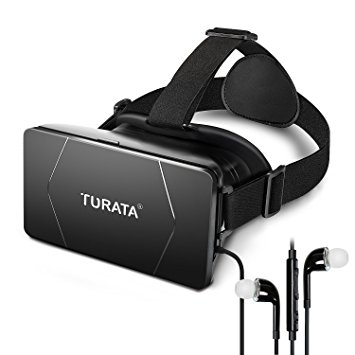 VR Headset,Turata 3D VR Glasses Virtual Reality Box with Earbuds and Adjustable Lens Strap for 3.5-6.0 Inch Smartphone, iPhone 6S/6 Plus/5/5S/SE Samsung Galaxy Note 4/S6/S7 Edge 3D Movies Games,Black
