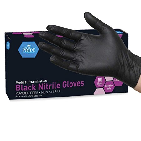 MedPride Black Nitrile Powder Free Exam Gloves, Small, Case/1000 (10/100s)
