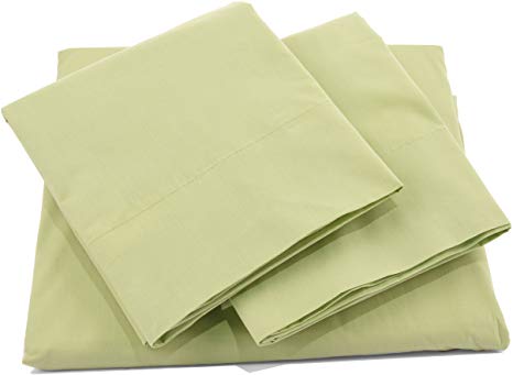 Pacific Linens | Bed Sheet Set Deep Pocket Comfort | Poly Cotton Blend | Wrinkle, Fade & Stain Resistant | 300 Thread Count | 4 Piece | King Size | Sage Green