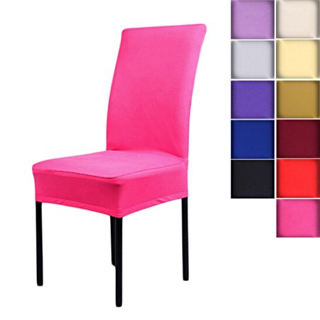 SHZONS™Universal Stretch Spandex Removable Washable Short Dining Chair Cover Protector Seat Solid Slipcovers for Hotel,Dining Room,Ceremony,etc.(Hot Pink)