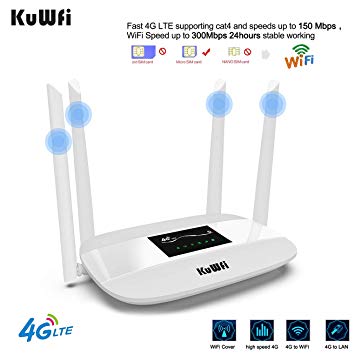 KuWFi 4G LTE CPE,300Mbps Unlocked 4G Wireless CPE Router with SIM Card Solt with 4pcs Antenna for Canada, United States, Mexico and a Few Central American Countries