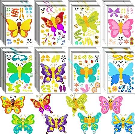 48 Sheets Make A Butterfly Stickers Make-a-Face Butterfly Stickers Butterfly Party DIY Stickers Craft Butterfly Sticker Kits for Kids Gift DIY Craft Project